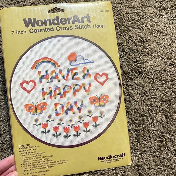 “Have a Happy Day” 7inch Counted Cross Stitch Hoop - Picture 1 of 4